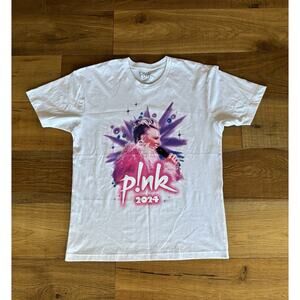 Pink Summer Carnival 2024 Tour Shirt Airbrushed Graphic Tee White Sz L